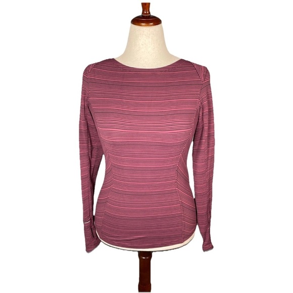lululemon athletica Tops - LULULEMON KANTO CATCH ME LONG SLEEVE TOP STRIPE WINE BERRY BLACK YOGA Size 6